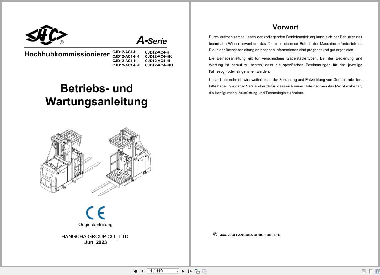 Hangcha A Series 1.2t CJD12 AC1 H to CJD12 AC4 HKI Operation Maintenance Manual 2023 DE (1)