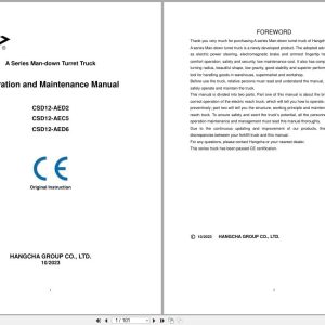 Hangcha A Series 1.2t CSD12 AED2 to CSD12 AED6 Operation Maintenance Manual 2023 EN (1)