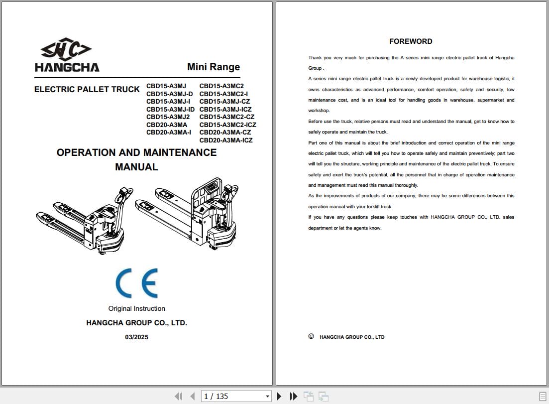 Hangcha A Series 1.5t 2.0t CBD15 A3MJ to CBD20 A3MA ICZ Operation Maintenance Manual 2025 EN (1)