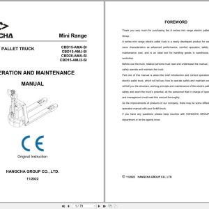 Hangcha A Series 1.5t 2.0t CBD15 AMA SI to CBD15 AMJ2 SI Operation Maintenance Manual 2022 EN (1)