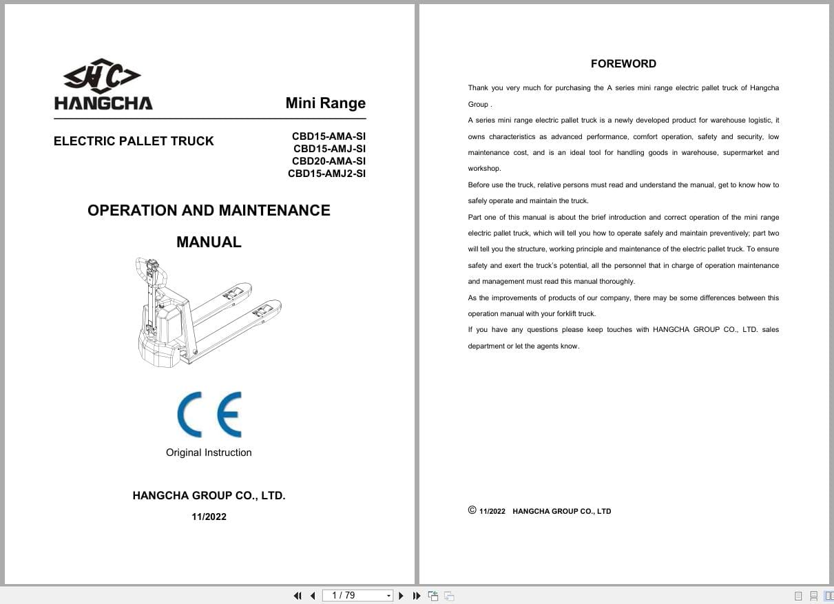 Hangcha A Series 1.5t 2.0t CBD15 AMA SI to CBD15 AMJ2 SI Operation Maintenance Manual 2022 EN (1)