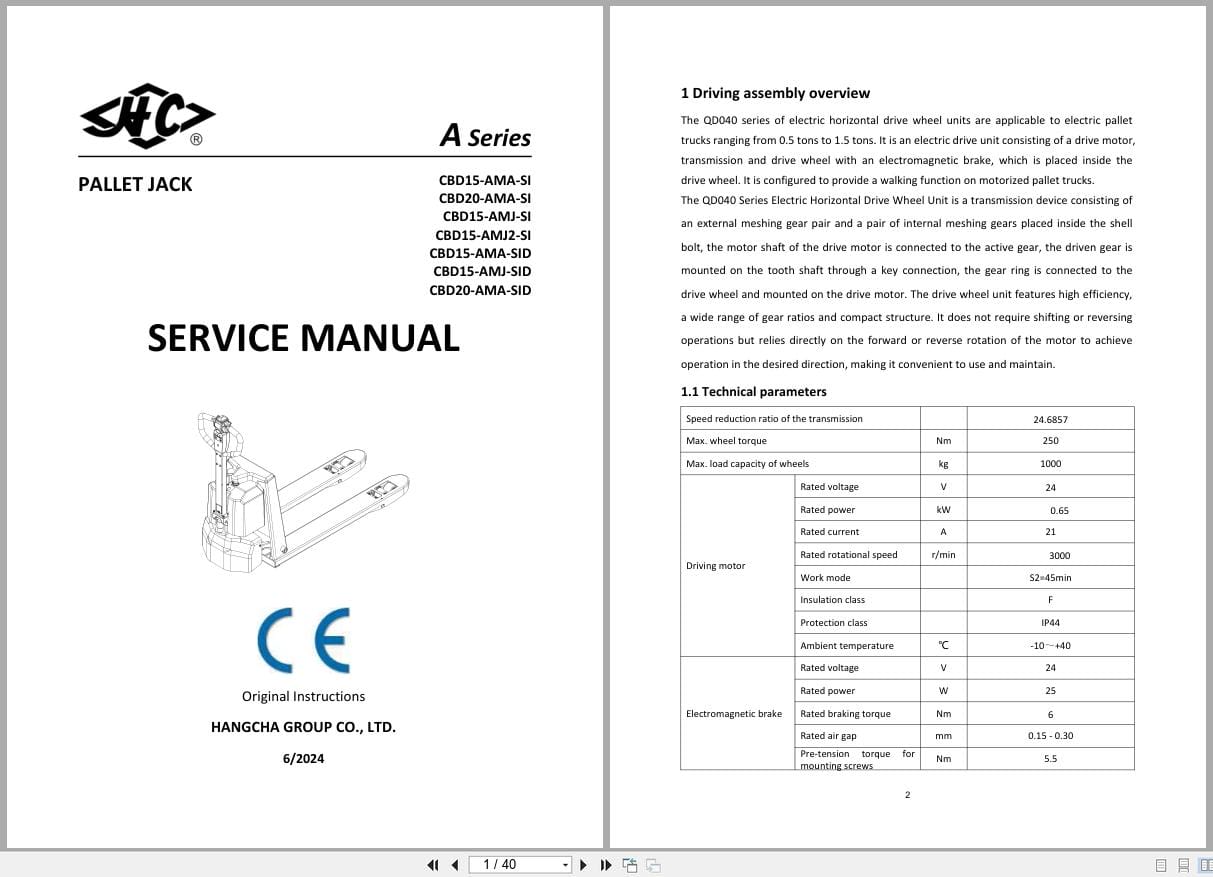 Hangcha A Series 1.5t 2.0t CBD15 AMA SI to CBD20 AMA SID Service Manual 2024 EN (1)