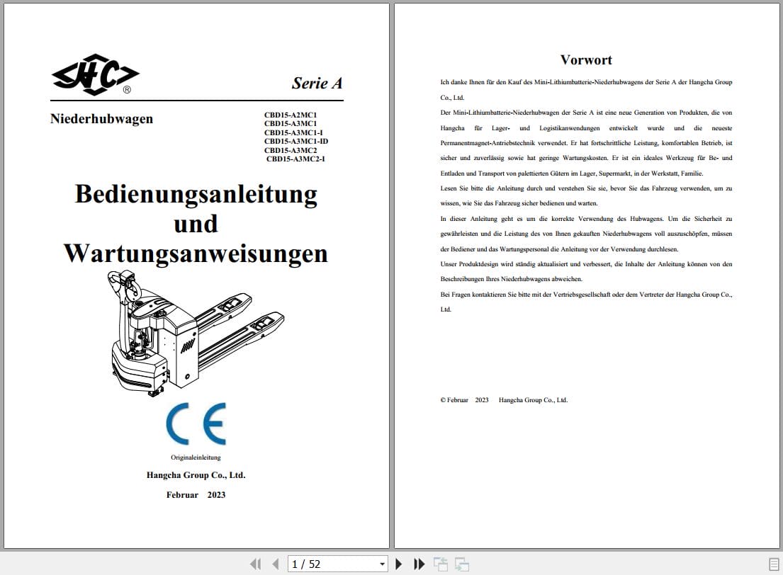 Hangcha A Series 1.5t CBD15 A2MC1 to CBD15 A3MC2 I Operation Maintenance Manual 2023 DE (1)