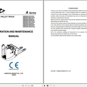 Hangcha A Series 2.0t 3.0t CBD20 AC1S SU to CBD30 ABC2S ISU Operation Maintenance Manual 2022 DE EN (1)