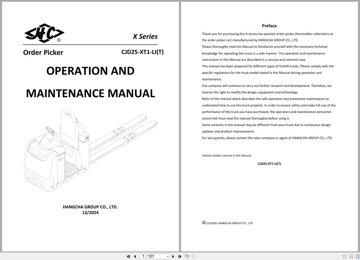 Hangcha A Series 2.5t CJD25 XT1 LI CJD25 XT1 LI Operation Maintenance Manual 2024 EN (1)