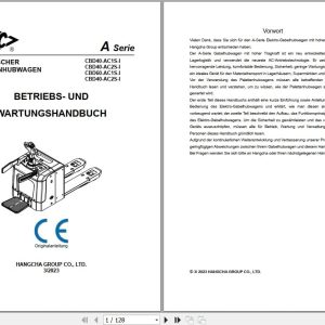 Hangcha A Series 4.0t CBD40 AC1S I to CBD40 AC2S I Operation Maintenance Manual 2023 DE (1)