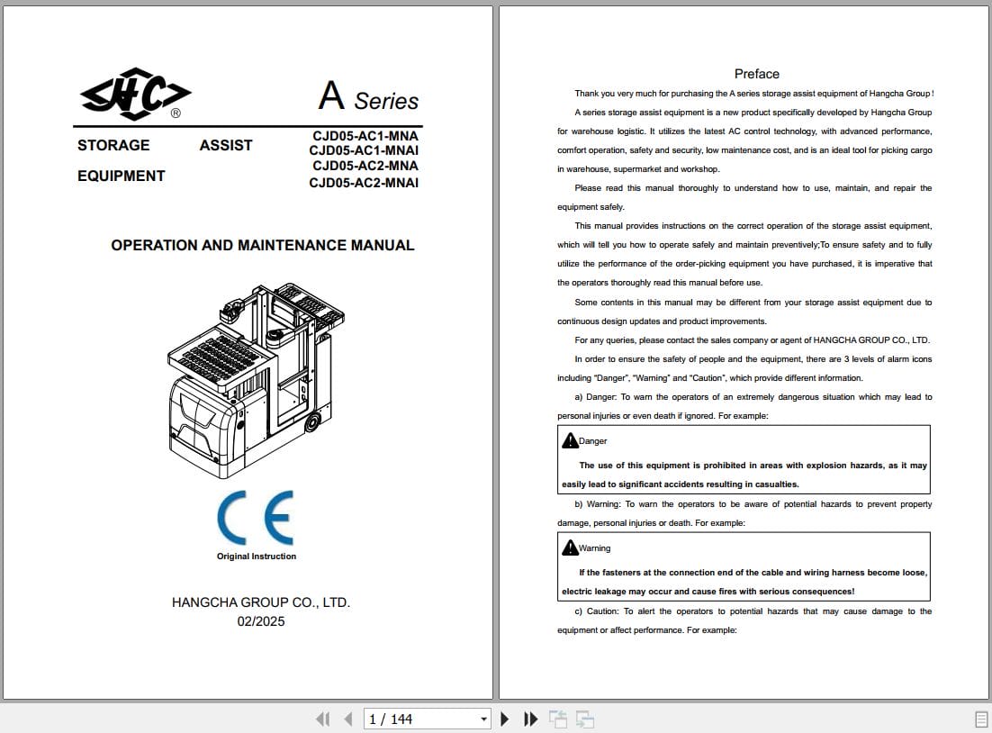 Hangcha A Series CJD05 AC1 MNA to CJD05 AC2 MNAI Operation Maintenance Manual 2025 ZH EN (1)