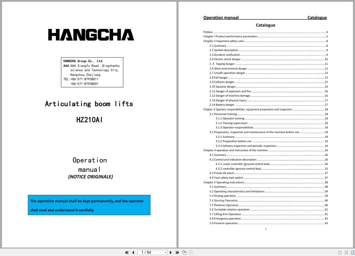 Hangcha Articulating Booms HZ210AI Operation Manual EN (1)