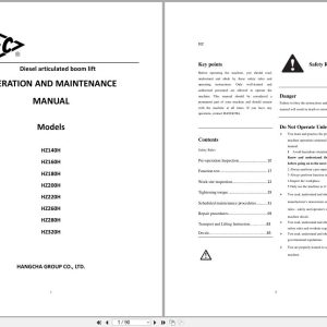 Hangcha Diesel Articulated Boom Lift HZ140H to HZ320H Operation Maintenance Manual EN (1)