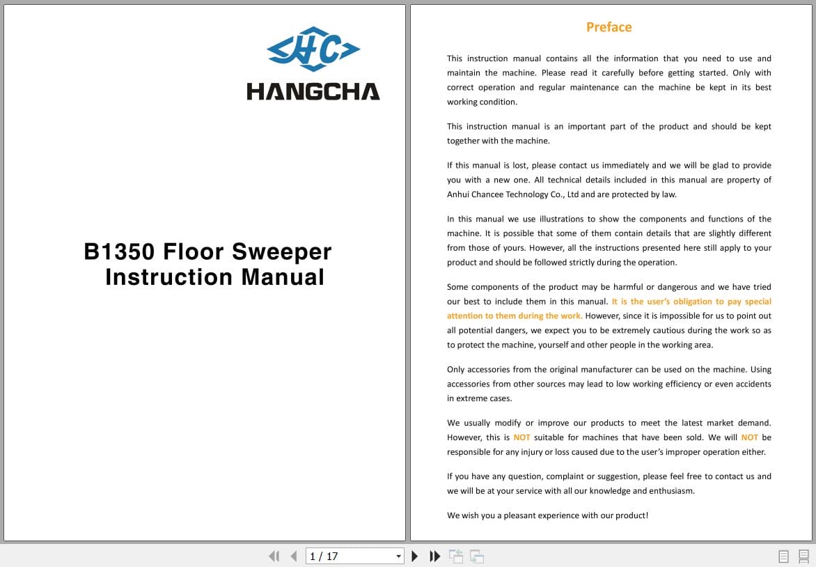 Hangcha Floor Sweeper B1350 Instruction Manual EN (1)