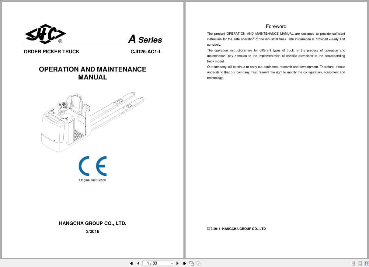 Hangcha Order Picker A Series 2.5t CJD25 AC1 L Operation Maintenance Manual 2016 EN (1)