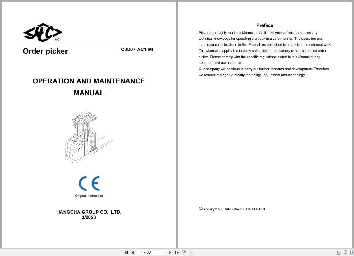 Hangcha Order Picker A Series CJD07 AC1 MI Operation Maintenance Manual 2023 EN (1)