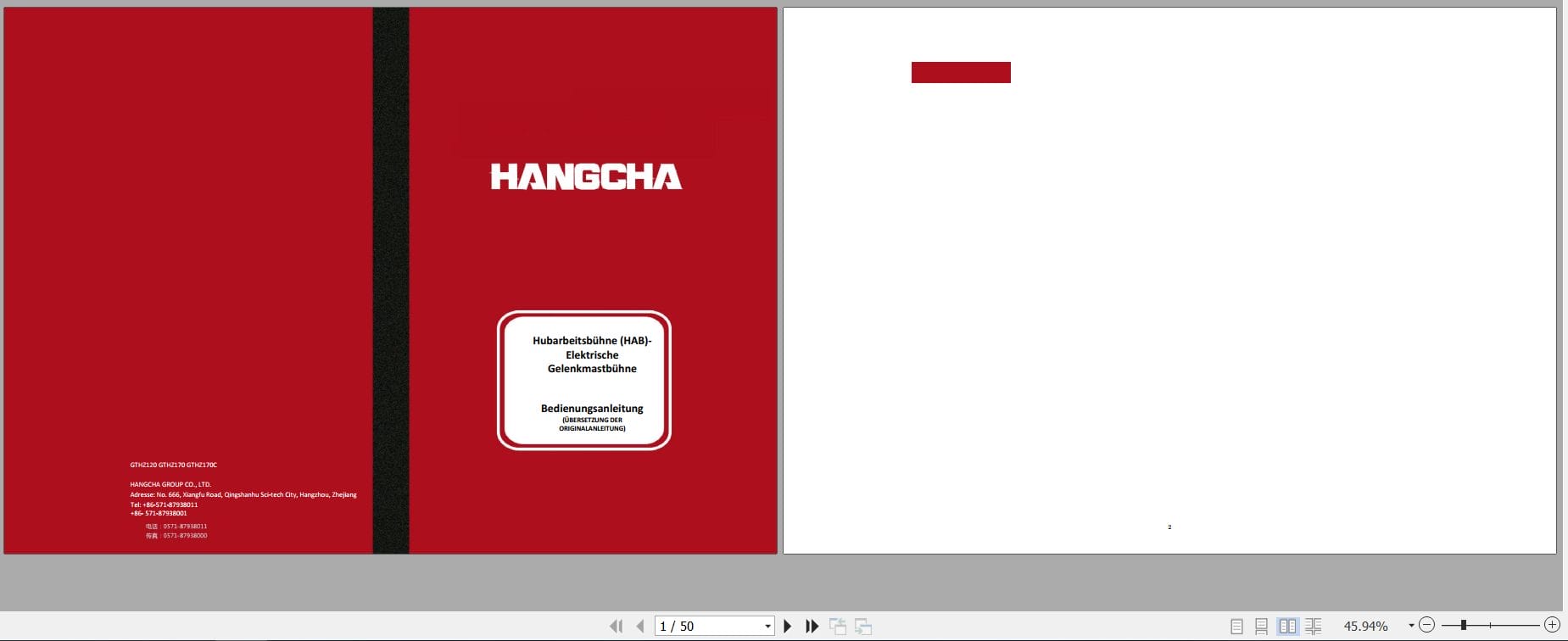 Hangcha Platform GTHZ120 GTHZ170 GTHZ170C Operating Instructions DE (1)