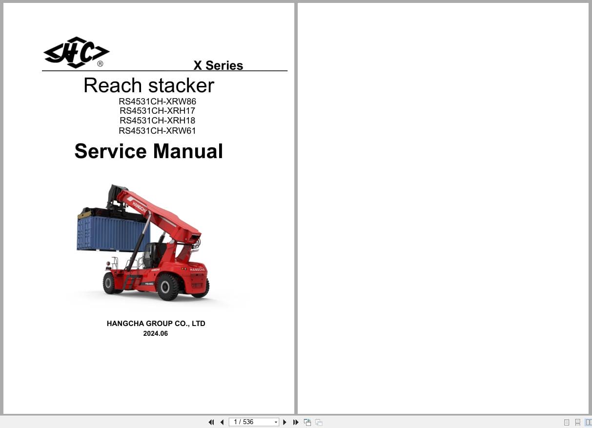 Hangcha Reach Stacker X Series RS4531CH XRW86 to RS4531CH XRW61 Service Manual 2024 EN (1)