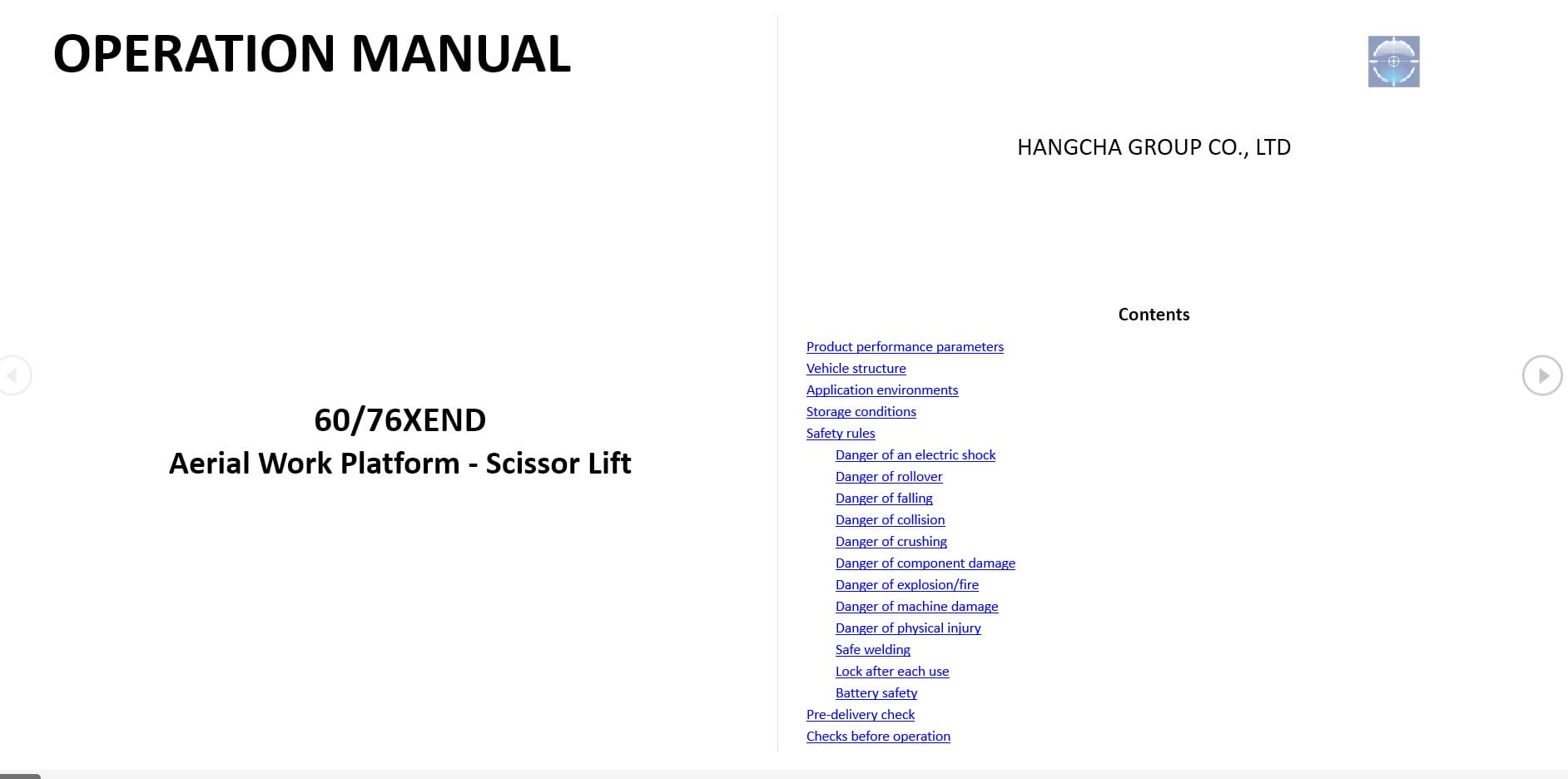 Hangcha Scissor Lift 60XEND 76XEND Operation Manual EN (1)