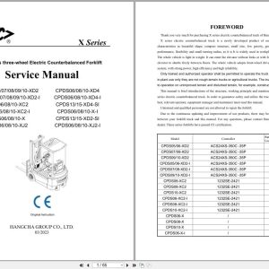 Hangcha X Series 0.5t 1.5t CPDS05 XD2 to CPDS15 XD2 SI Service Manual 2023 EN (1)