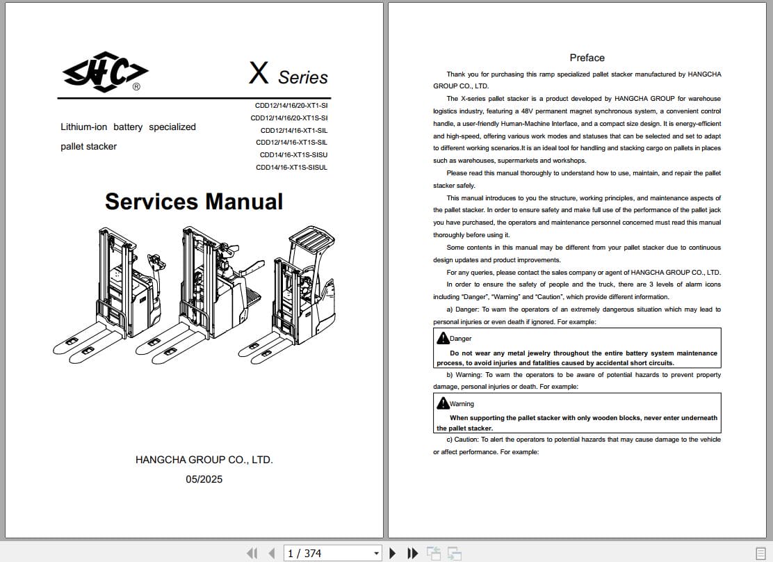 Hangcha X Series 1.2t 2.0t CDD12 XT1 SI to CDD20 XT1 SI Service Manual 2025 EN (1)