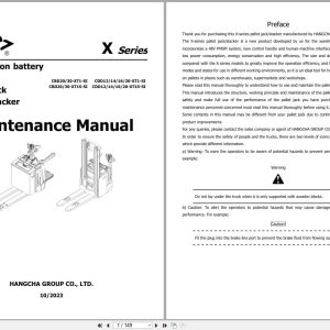 Hangcha X Series 1.2t 3.0t CBD12 XT1S SI to CBD30 XT1S SI Maintenance Manual 2023 EN (1)