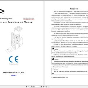 Hangcha X Series 1.4t 1.6t CDD14 XT1S SISU to CDD16 XT1 SISUL Operation Maintenance Manual 2025 EN (1)