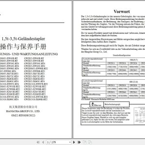 Hangcha X Series 1.5t 3.5t CPCD15 XG98E RT2 to CPCD35 XW43E RT Operation Maintenance Manual 2022 DE (1)