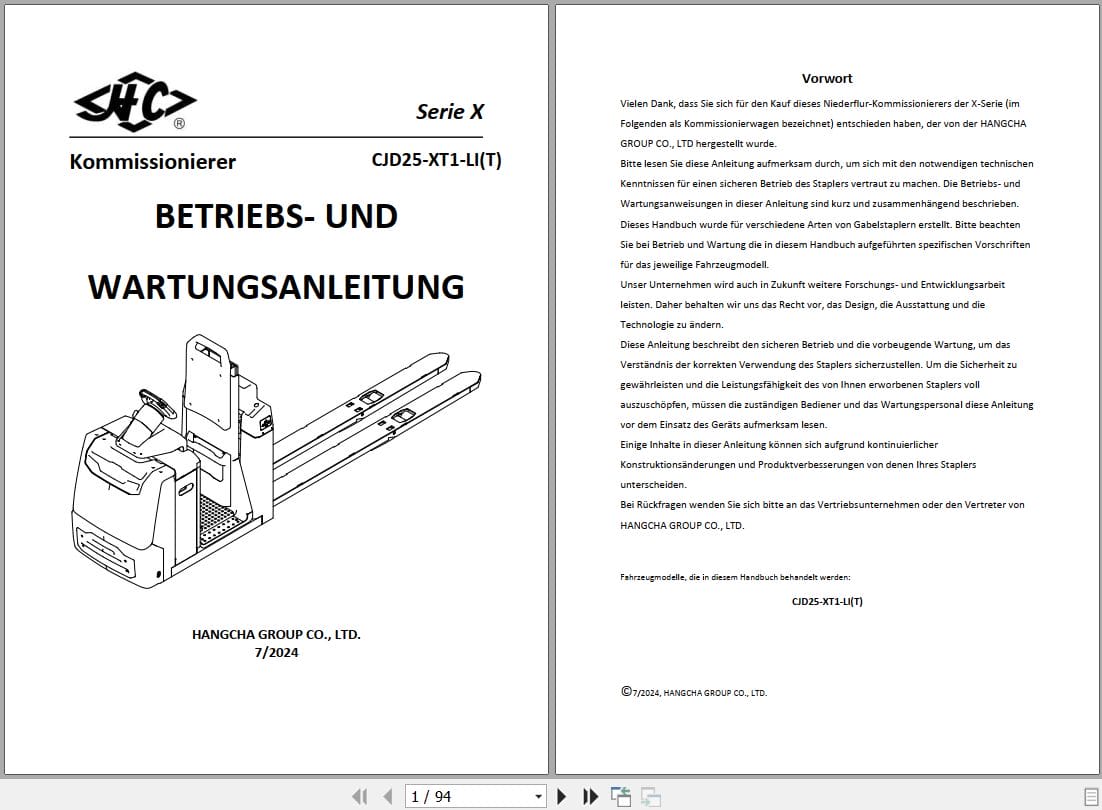 Hangcha X Series 2.5t CJD25 XT1 LI CJD25 XT1 LIT Operation Maintenance Manual 2024 DE (1)