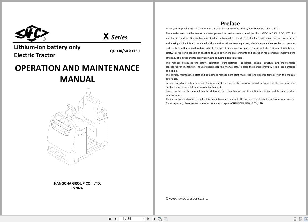 Hangcha X Series 3.0t 5.0t QDD30 XT1S I QDD50 XT1S I Operation Maintenance Manual 2024 EN (1)