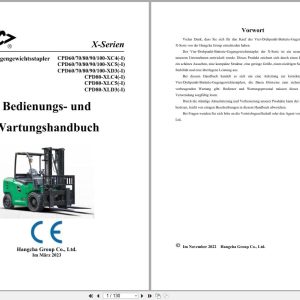 Hangcha X Series 6.0t 10t CPD60 XC4 to CPD100 XD3 Operation Maintenance Manual 2023 DE (1)