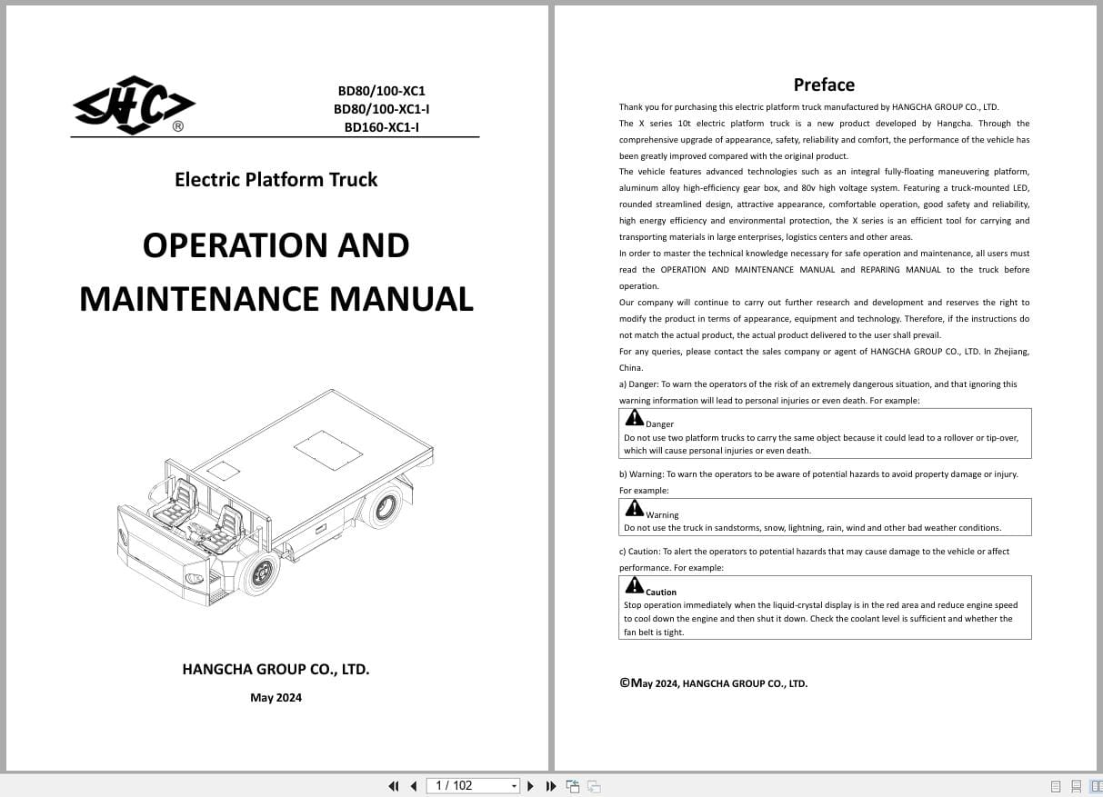Hangcha X Series 8.0t 16t BD80 XC1 to BD160 XC1 I Operation Maintenance Manual 2024 EN (1)