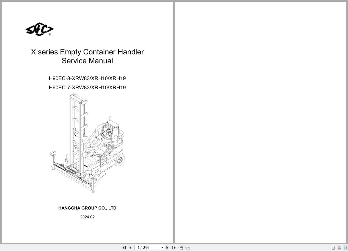 Hangcha X Series 9.0t H90EC 8 XRW38 to H90EC 7 XRH19 Service Manual 2024 EN (1)