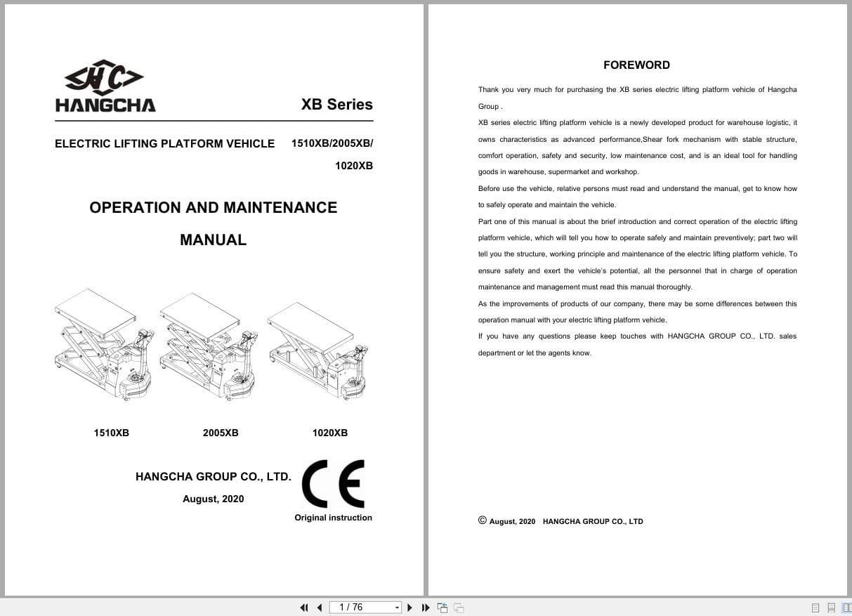 Hangcha XB Series 1510XB 2005XB 1020XB Operation Maintenance Manual 2020 EN (1)