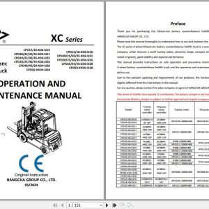 Hangcha XC Series 1.5t 5.0t CPD15 XD4 SI16 to CPD50 XXD6 SI28 Operation Maintenance Manual 2024 EN (1)