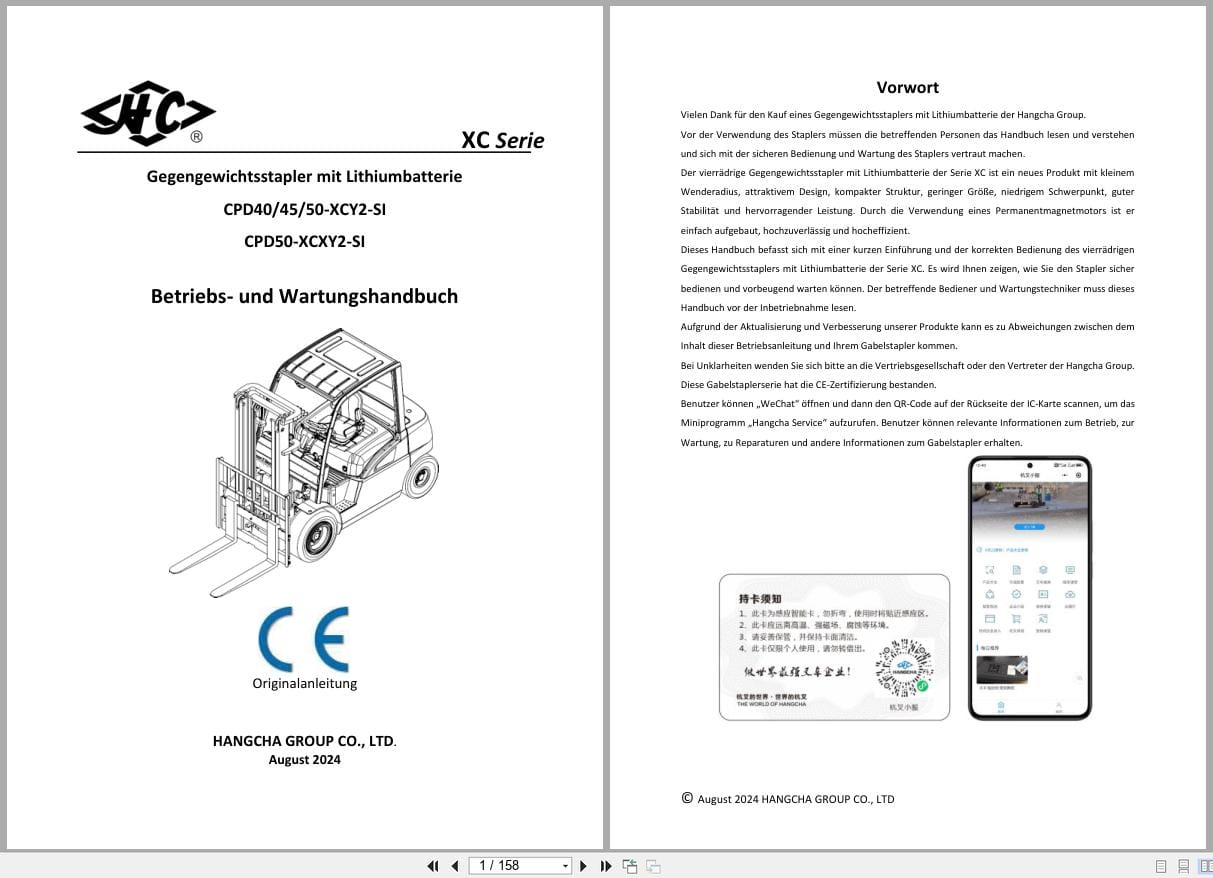 Hangcha XC Series 4.0t 5.0t CPD40 XCY2 SI to CPD50 XCXY2 SI Operation Maintenance Manual 2024 DE (1)