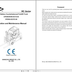 Hangcha XC Series 4.0t 5.0t CPD40 XCY2 SI to CPD50 XCXY2 SI Operation Maintenance Manual 2025 EN (1)