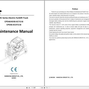 Hangcha XC Series 4.0t 5.0t CPD40 XCY2 SI to CPD50 XCY2 SI Maintenance Manual 2024 EN (1)