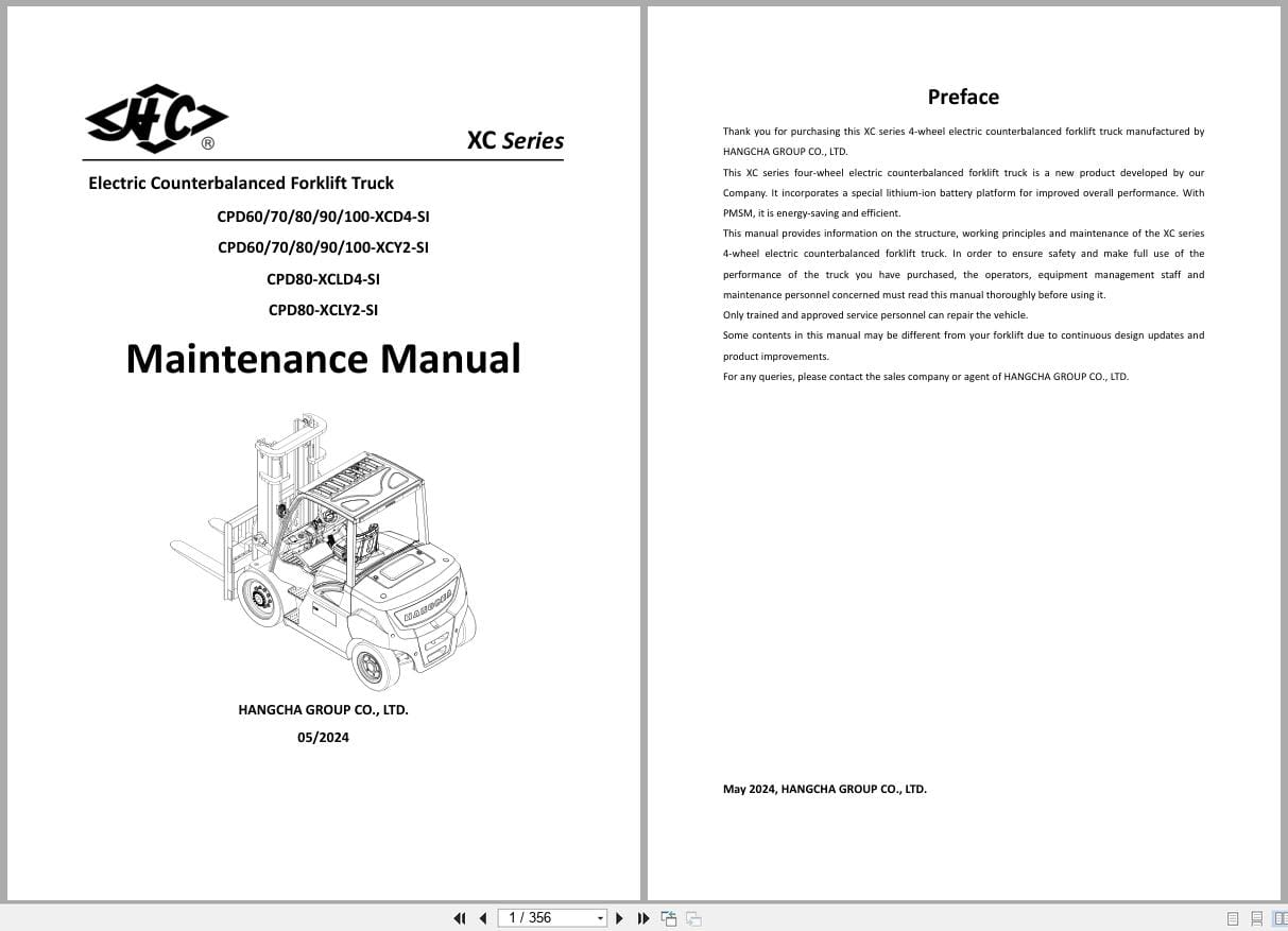 Hangcha XC Series 6.0t 10t CPD60 XCD4 SI to CPD10 XCY2 SI Maintenance Manual 2024 EN (1)