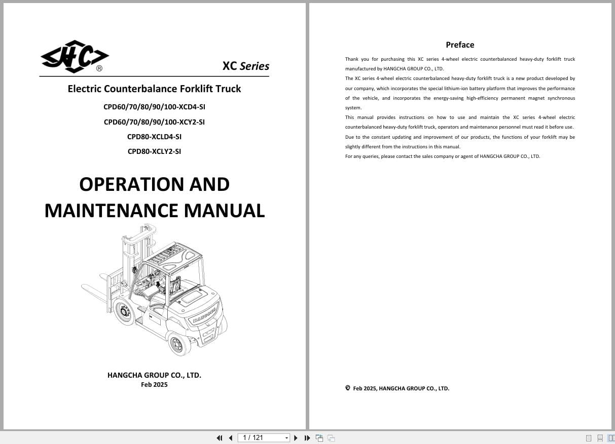 Hangcha XC Series 6.0t 10t CPD60 XCD4 SI to CPD100 XCY2 SI Operation Maintenance Manual 2025 EN (1)
