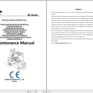 Hangcha XE Series 1.5t 5.0t CPD15 XEYS SI to CPD50 XEYS SI Maintenance Manual 2025 EN (1)