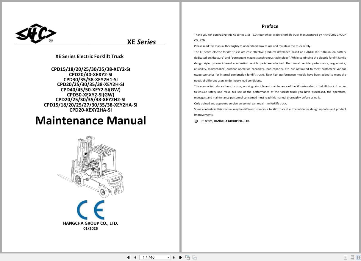Hangcha XE Series 1.5t 5.0t CPD15 XEYS SI to CPD50 XEYS SI Maintenance Manual 2025 EN (1)