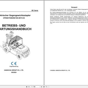 Hangcha XE Series 6.0t 10t CPD60 XEY2 SI to CPD100 XEY2 SI Operation Maintenance Manual 2024 DE (1)