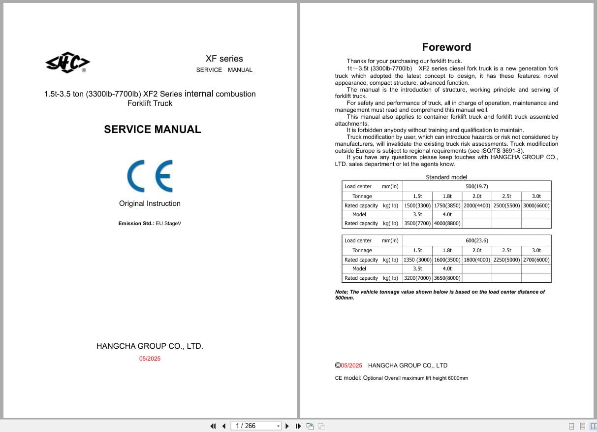 Hangcha XF Series 1.5t 3.5t CPYD15 X2H23F to CPQYD35 X2W22B1 Service Manual 2025 EN (1)