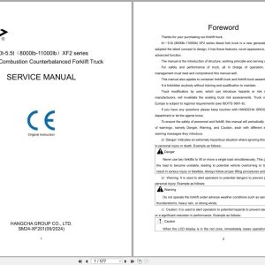 Hangcha XF Series 4.0t 5.5t CPCD40 X2W99BN to CPYD55 X2XW24BN Service Manual 2024 EN (1)