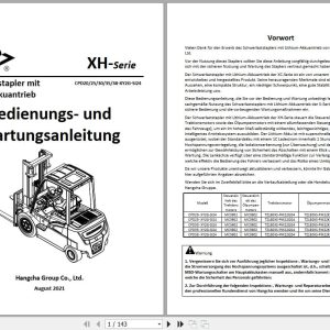 Hangcha XH Series 2.0t 3.8t CPD20 XY2G SI24 to CPD38 XY2G SI24 Operation Maintenance Manual 2021 DE (1)