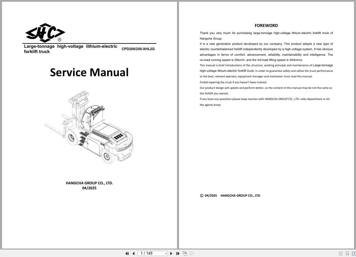 Hangcha XH Series 20t 25t CPD200 XHL2G CPD250 XHL2G Service Manual 2025 EN (1)