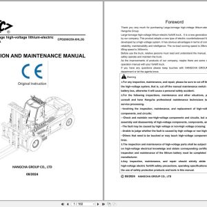Hangcha XH Series 20t 25t CPD200 XHL2G to CPD250 XHL2G Operation Maintenance Manual 2024 EN (1)
