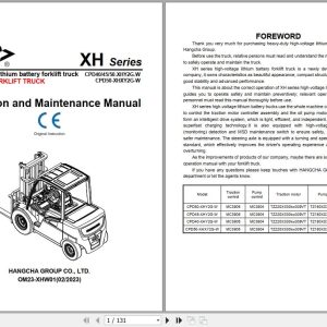 Hangcha XH Series 4.0t 5.0t CPD40 XHY2G W to CPD50 XHXY2G W Operation Maintenance Manual 2023 EN (1)