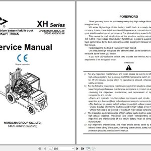 Hangcha XH Series 4.0t 5.0t CPD40 XHY2G W to CPD50 XHXY2G W Service Manual 2023 EN (1)