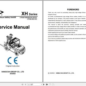 Hangcha XH Series 6.0t 10t CPD60 XHY2G to CPD100 XHY2G Service Manual 2023 EN (1)