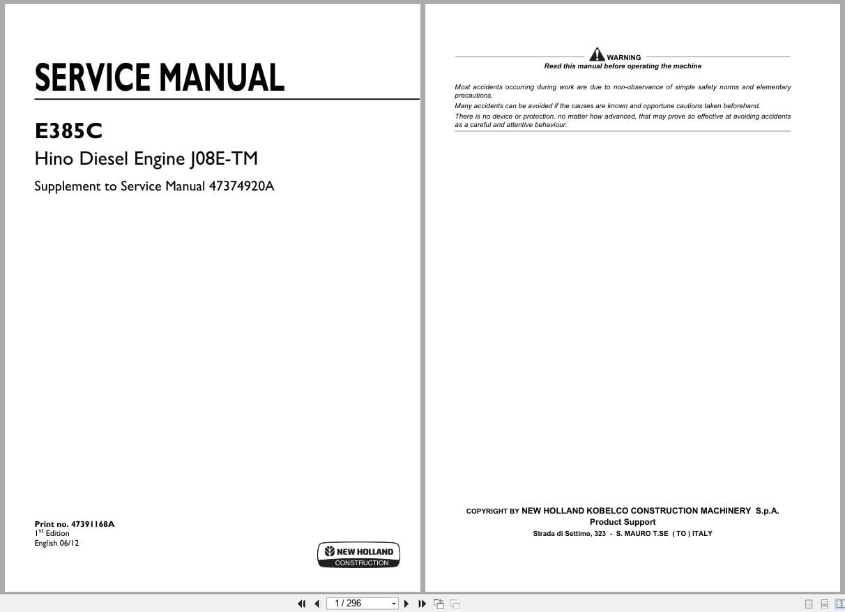 Hino Engine J08E TM for E385C Service Manual 47391168A (1)