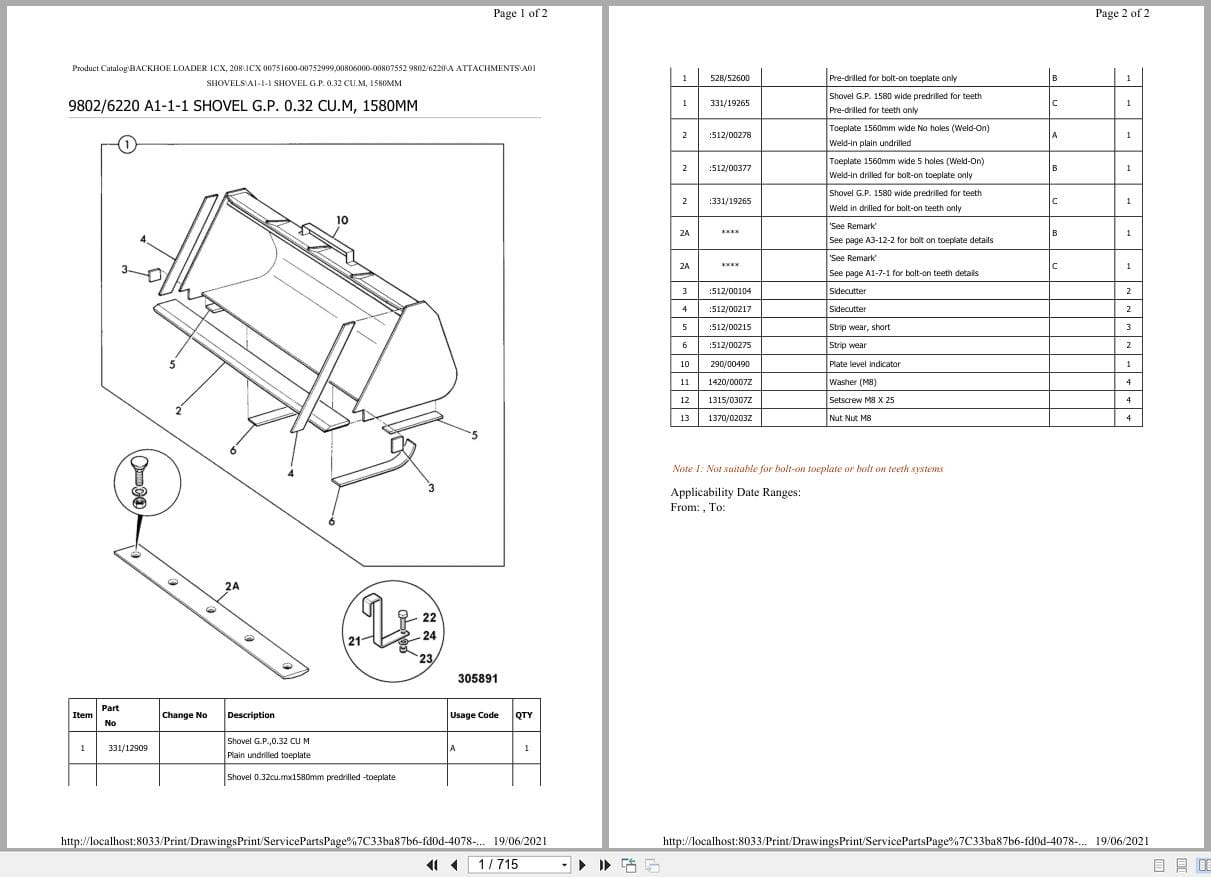 JCB Backhoe Loader 1CX 208 1CX Parts List 2021 (1)