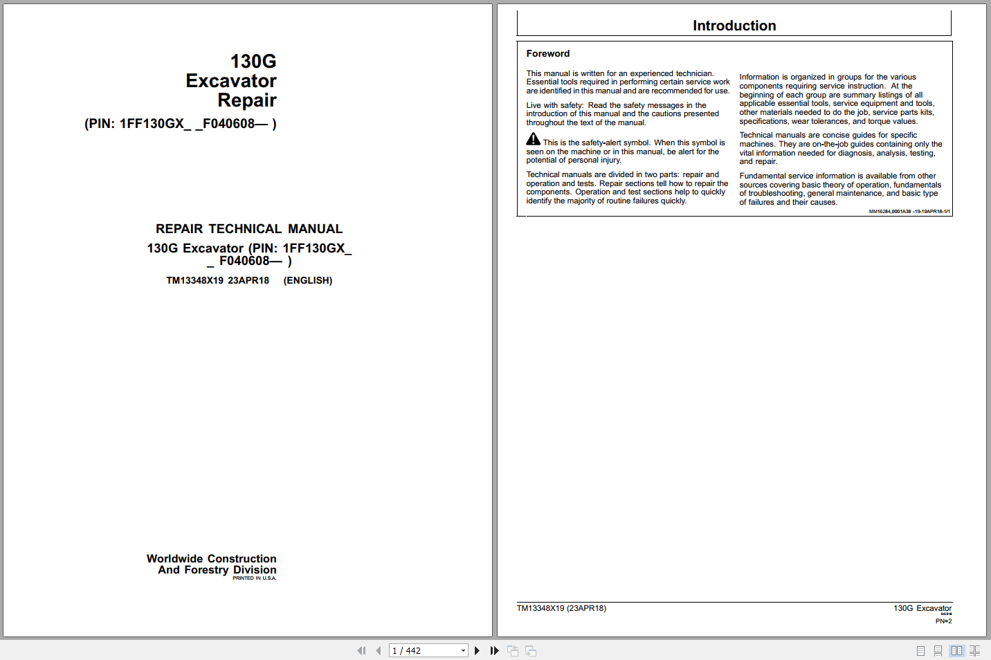 John Deere 130G Excavator Repair Technical Manual TM13348X19 (1)